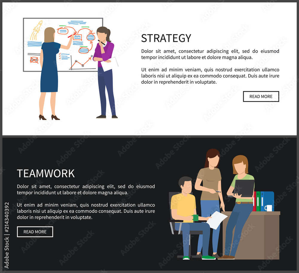 Strategy and Teamwork Set Vector Illustration Strategy and Teamwork Set Vector Illustration