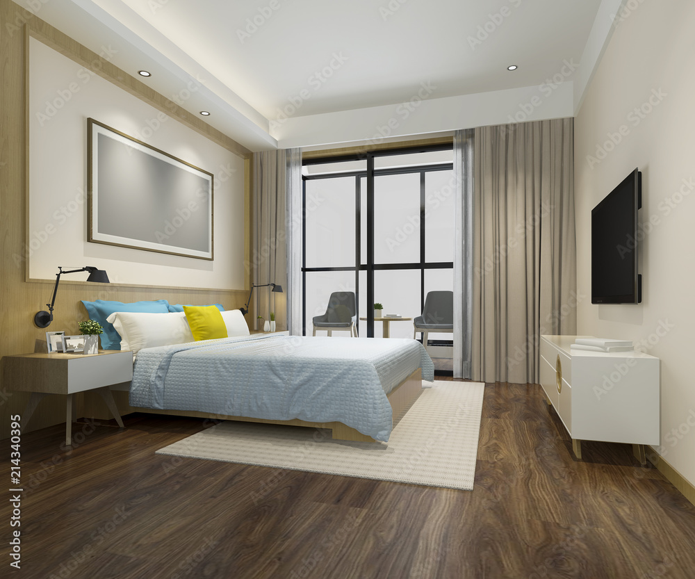 3d rendering wood minimal style colorful bedroom 3d rendering wood minimal style colorful bedroom