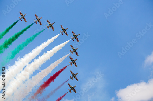 Italian Air Force Frecce Tricolori pictured at the 2018 Royal International Air Tattoo at RAF Fairford in Gloucestershire. photo