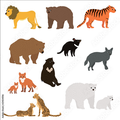 Wild animals set in flat style. Vector Illustration © friendlyvector