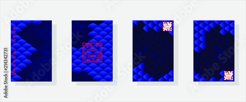 Set of fashionable cover design templates. National oriental pattern, multi-colored fish scales of carp Koi. Vector illustration.