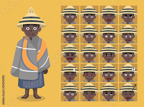 African Tribe Clothes Female Sotho Cartoon Emoticon Faces Vector Illustration