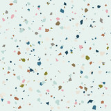 Terrazzo flooring textured surface modern abstract pattern. Vector seamless abstract repeat with chips of marble or granite in soft pastel  colors.