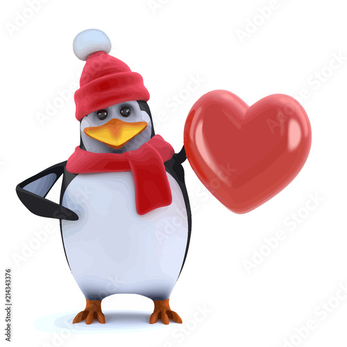 Vector 3d Winter penguin feels the love