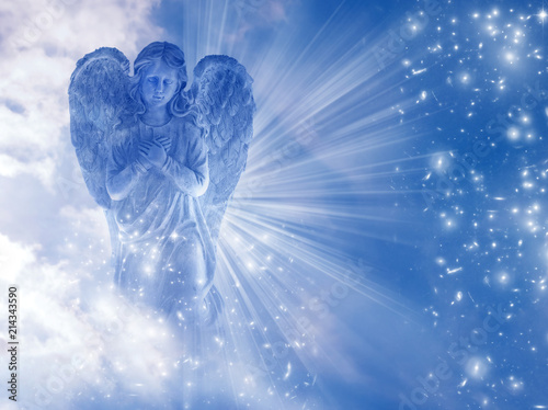 angel archangel Gabriel, Haniel, Ariel with mystical sky, rays of light 
