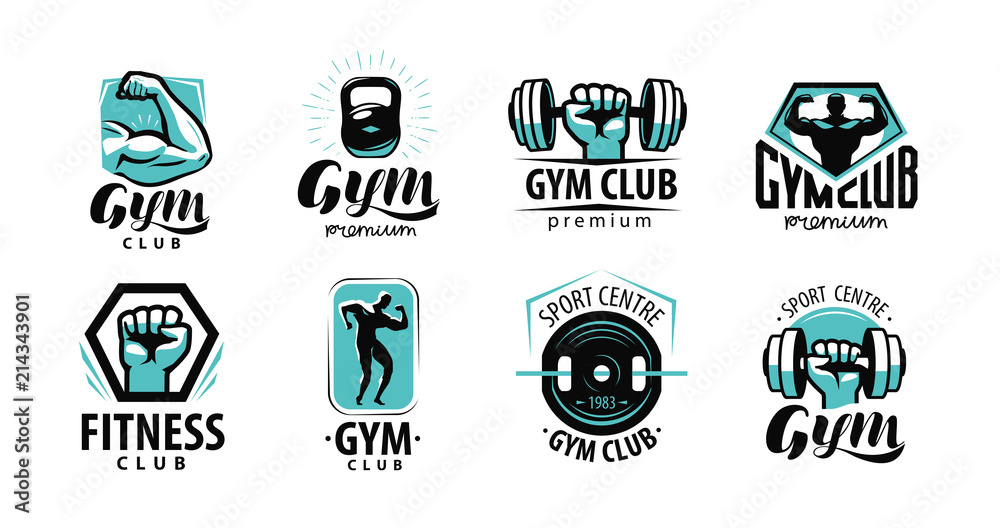 Fitness, gym logo or label. Sport, bodybuilding concept. Vector
