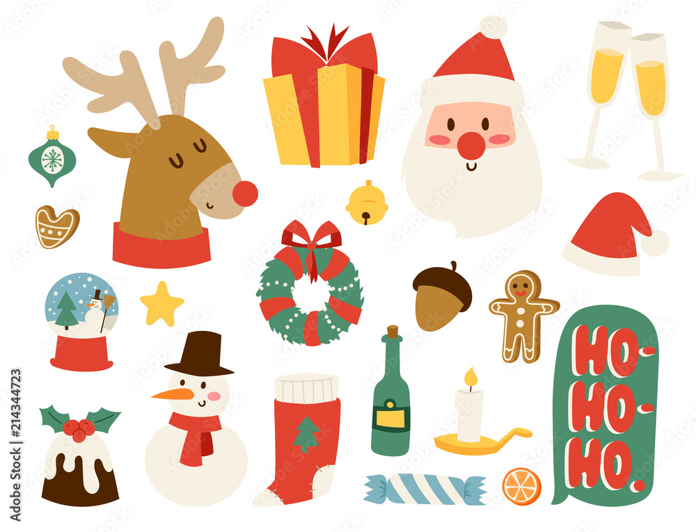 Christmas icons vector symbols for greeting card winter new year celebration design.