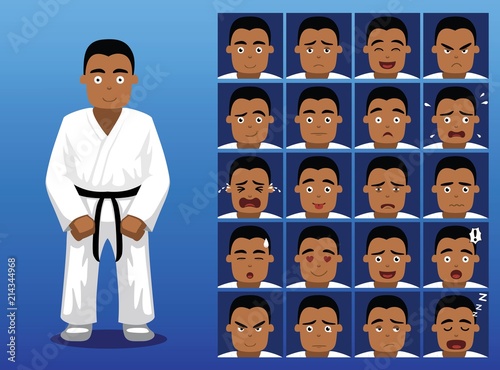 Brazilian Judo Cartoon Emotion Faces Vector Illustration