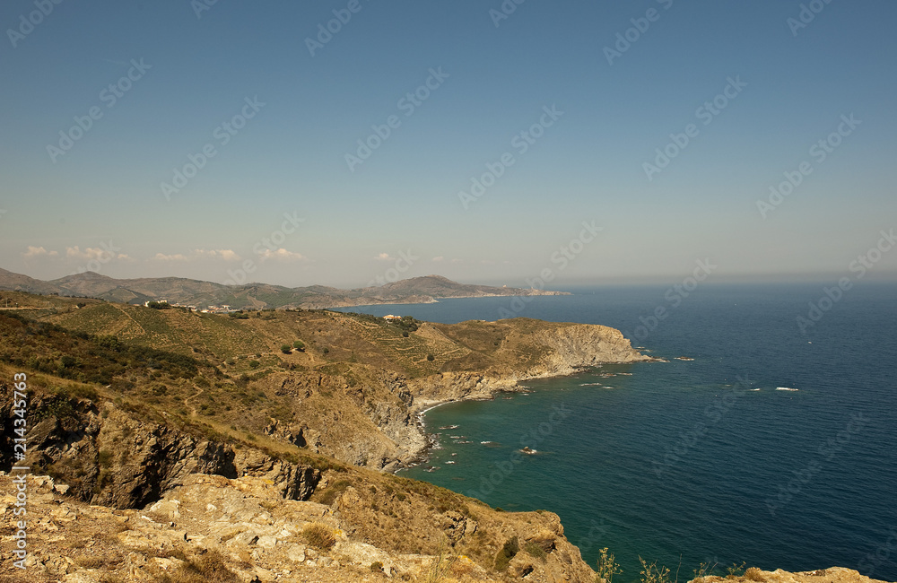 Blick vom Cap Rederis Richtung Norden, Cote Vermeille, Nähe Colliure und Banyuls, Languedoc-Roussillon, Südfrankreich, Frankreich, Europa Blick vom Cap Rederis Richtung Norden, Cote Vermeille, Nähe Colliure und Banyuls, Languedoc-Roussillon, Südfrankreich, Frankreich, Europa
