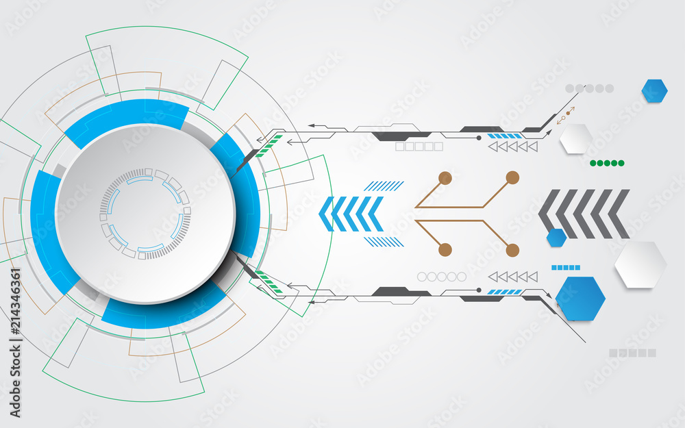 Obraz premium Grey white Abstract technology background with various technology elements Hi-tech communication concept innovation background Circle empty space for your text