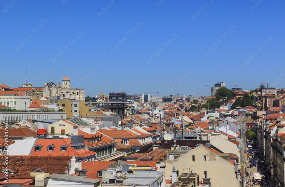 The view of the city from view point. The roofs of the houses. Lisbon, Portugal.