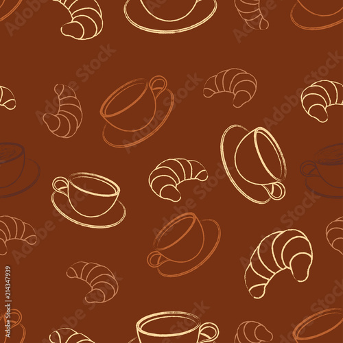 pattern with coffee and croissant