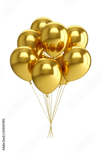 3D Rendering golden Balloons Isolated on white Background