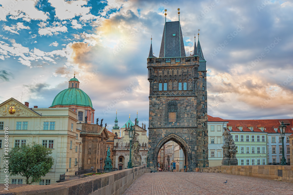 Fototapeta premium .morning on the Charles Bridge in the city of Prague. Czech Republic.