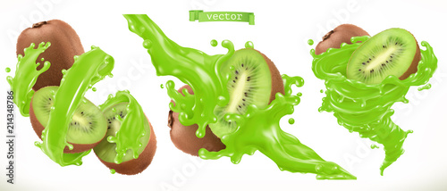 Kiwi juice. Fresh fruit 3d realistic vector icon