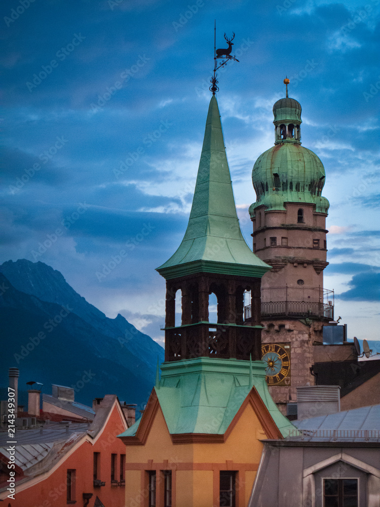 roofs of Innsbruck in a cloudy sunset