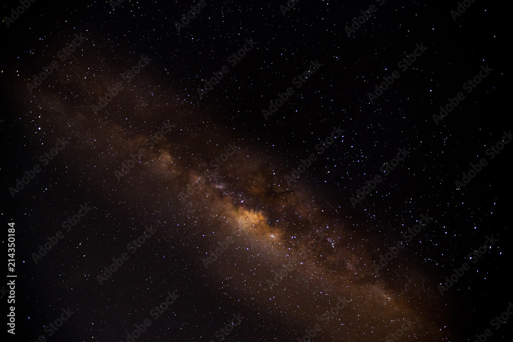 Fototapeta premium Milky way galaxy with stars and space dust in the universe, Long exposure photograph, with grain, night stars landscape at surabaya Indonesia