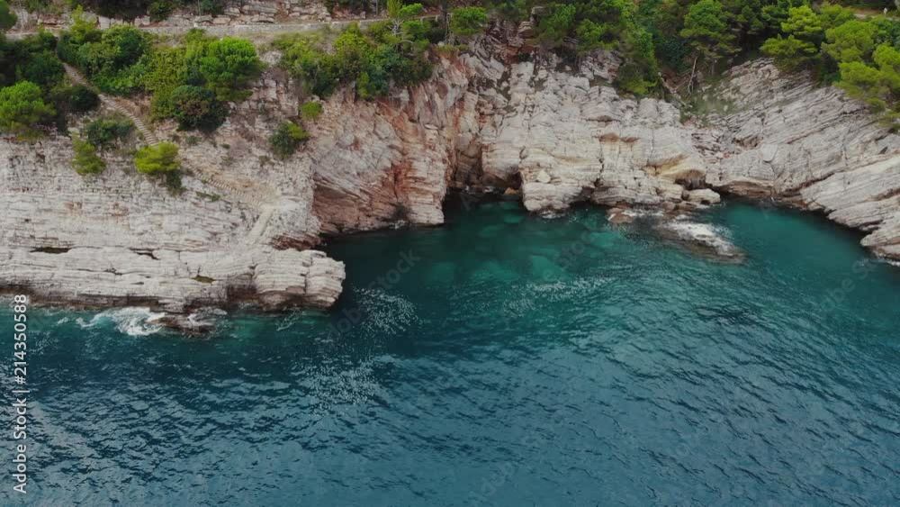 flight over rocky shore of Adriatic Sea, drone shot flight over rocky shore of Adriatic Sea, drone shot