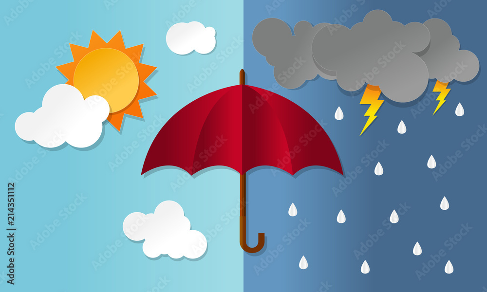 summer and rainy season. paper art vector illustration. Stock Vector