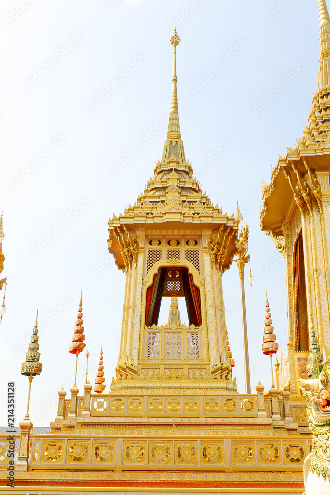 Fototapeta premium Bangkok, Thailand - November 04, 2017; Gold of a Royal Crematorium for King Bhumibol Adulyadej at November 04, 2017