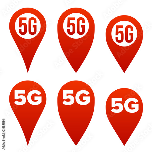 5G Pointer Sign Set Vector. Red Icon. Internet Wi-Fi Connection Standard. Speed Sign. Wireless Internet Network Future Technology. Isolated Illustration