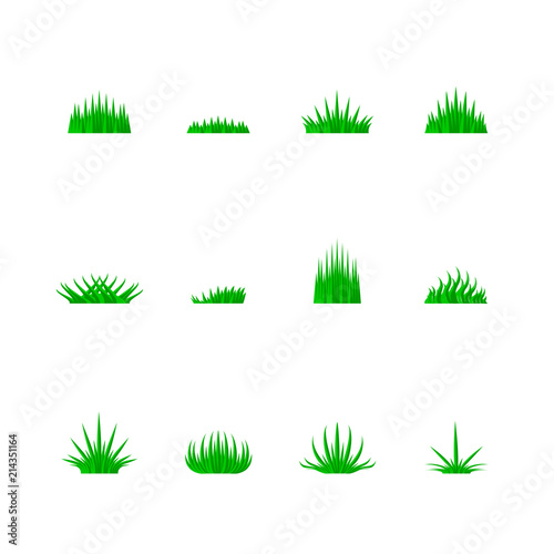 Vector Green Grass of Different Shapes, Nature Icon Set. Grass Bunchs Set. Vector Design Elements Set for You Design