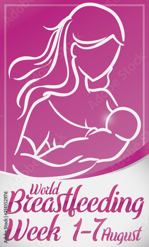 Loving Woman Lactating her Baby for World Breastfeeding Week, Vector Illustration