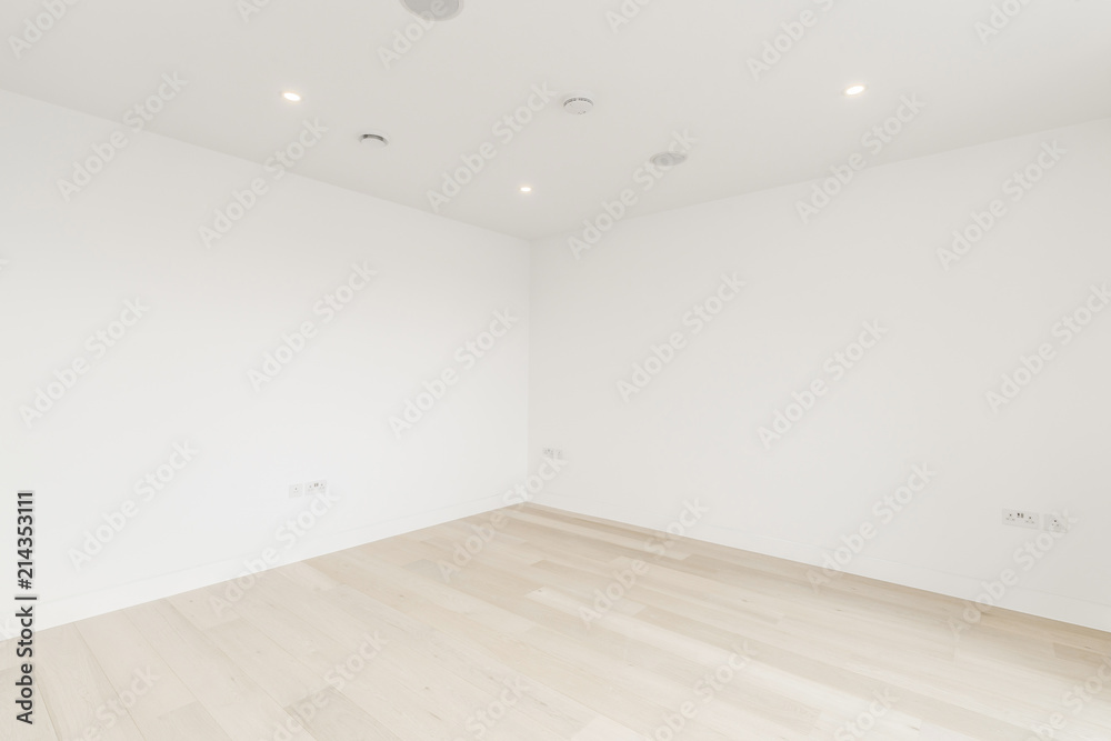 Empty bright room with wooden floor