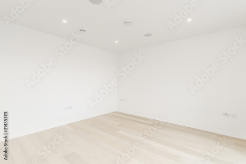 Empty bright room with wooden floor
