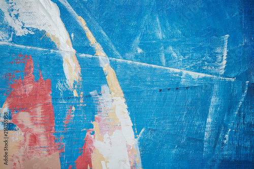 Fototapeta Naklejka Na Ścianę i Meble -  Hand drawn oil painting. Abstract art background. Oil painting on canvas. Color texture. Fragment of artwork. Spots of paint. Brushstrokes of paint. Modern art. Contemporary art. Colorful canvas.