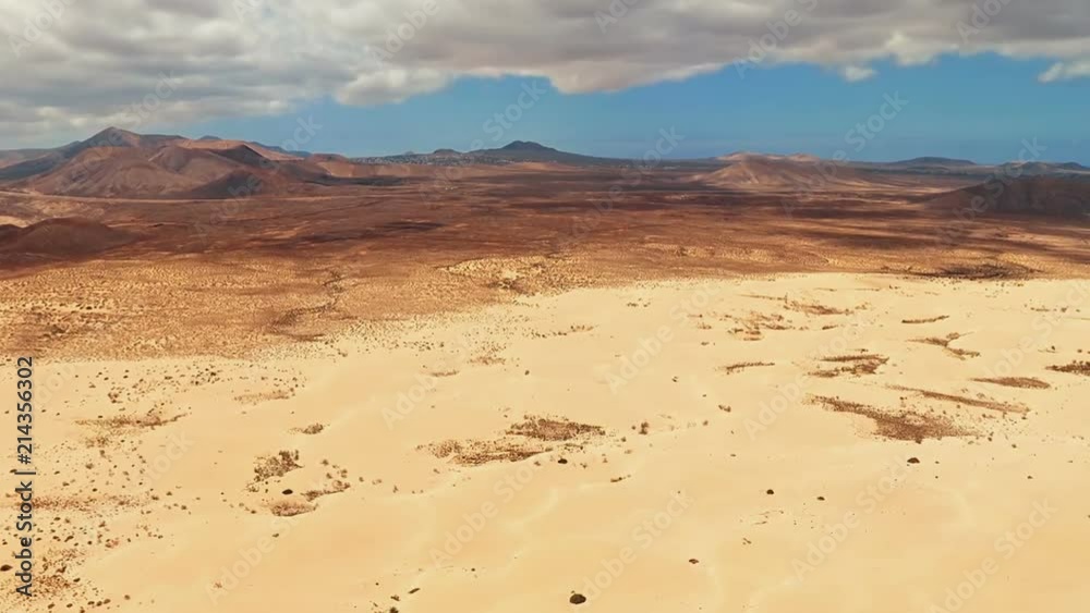 Aerial panorama of desert landscape in Corralejo Park, Fuerteventura island, Spain Aerial panorama of desert landscape in Corralejo Park, Fuerteventura island, Spain