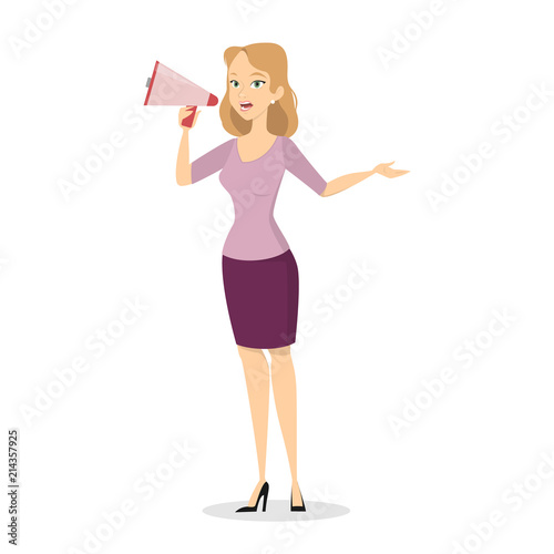 Female promoter with megaphone