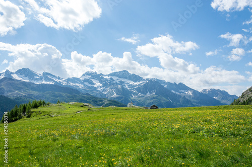 Panoramic view of the alpine valley of Gressoney Monte Rosa