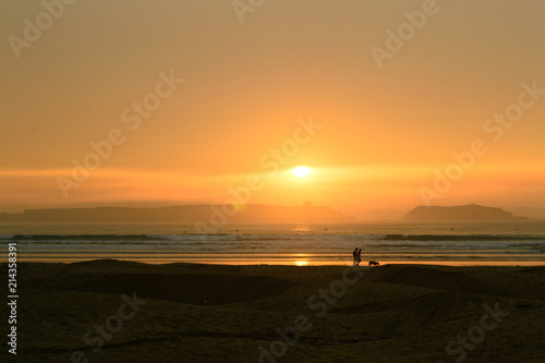 Sunset at beach in Essaouria, Morocco