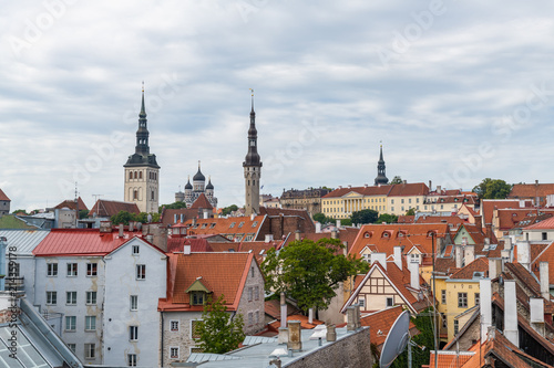 Old town of Tallinn in summer view from Hellemann Town Wall Walkway, Estonia