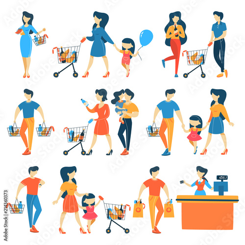 Set of people in supermarket
