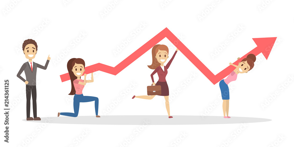Group of business people holding rising arrow