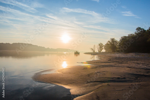 Sunrise on the sandy banks of river Danube