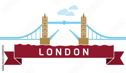 London Tower Bridge as seen from River Thames. Linear vector illustration