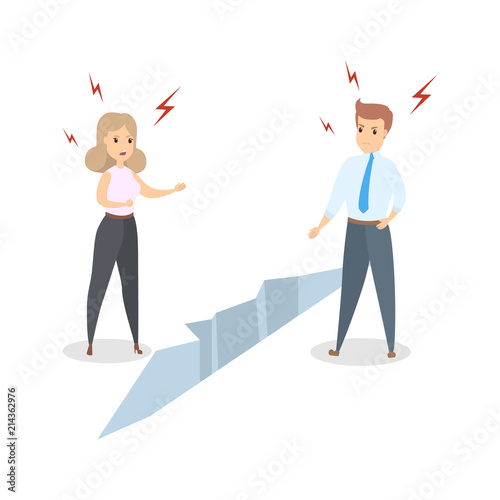 Businessman and businesswoman separated by the crack photo