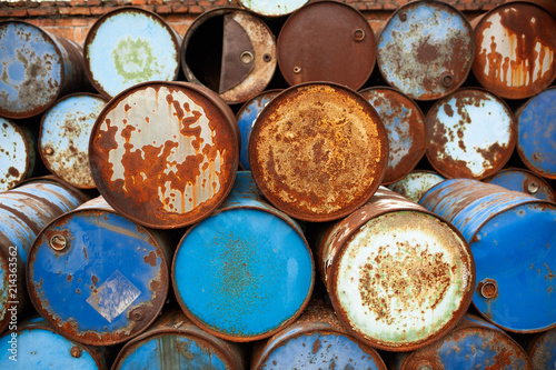 Steel oil rusted barrel tanks