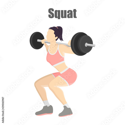 Woman making squats with barbell