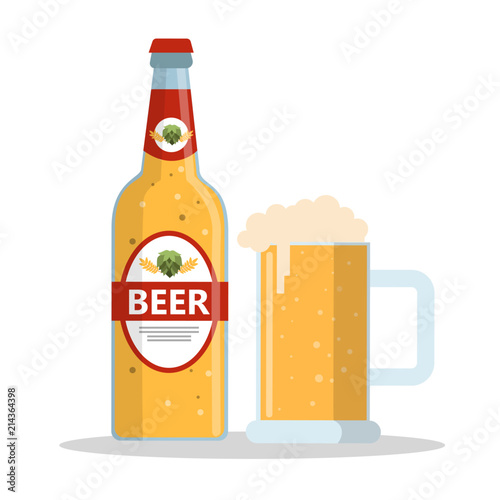 Bottle of beer and glass mug