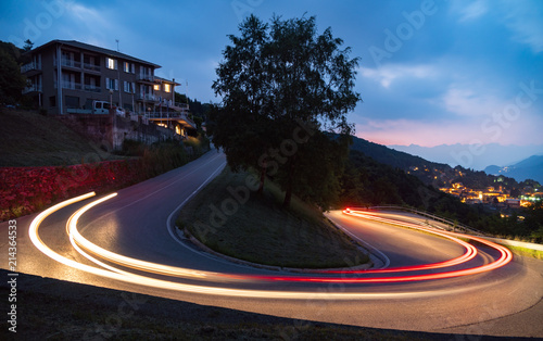 light painting in mountains road cars fast alps view