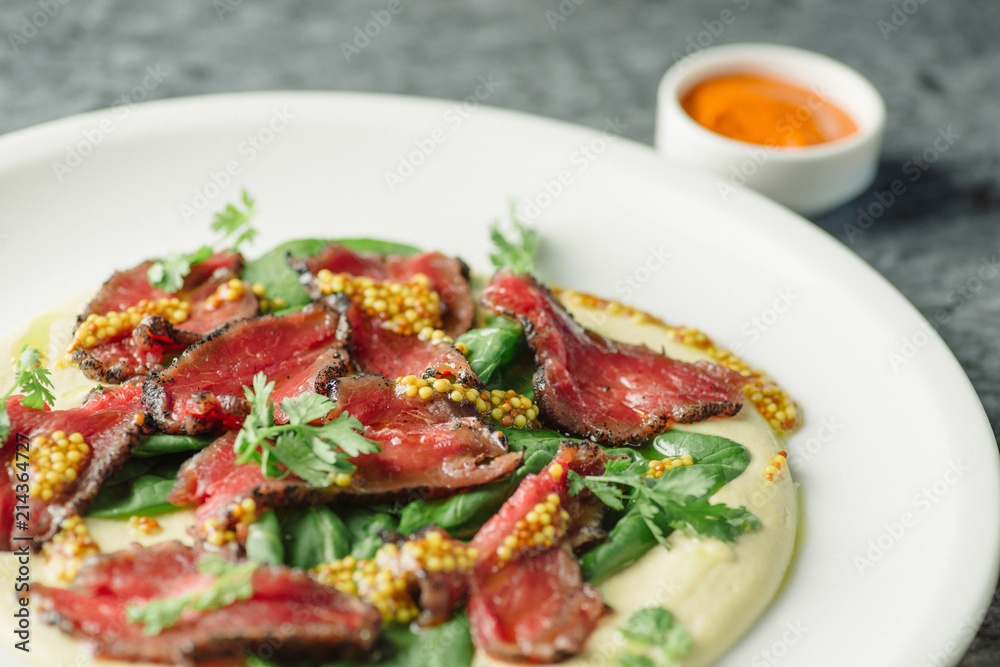 meat salad with spinach