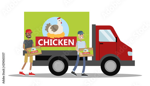 Big truck with chicken meat