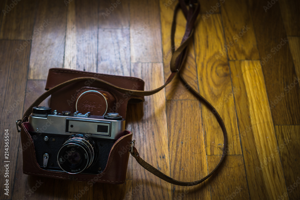 vintage old camera on the wood