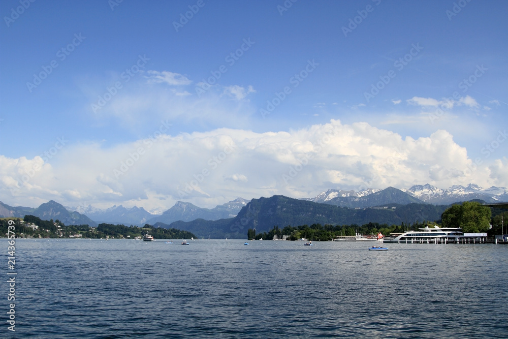 Boats sailing on Lake in Lucerne, Switzerland.