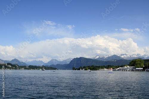 Boats sailing on Lake in Lucerne, Switzerland. © blueElephant