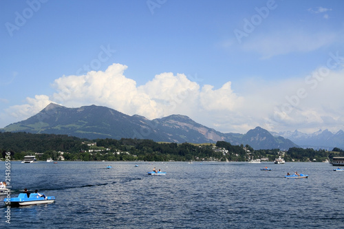 Boats sailing on Lake in Lucerne, Switzerland.